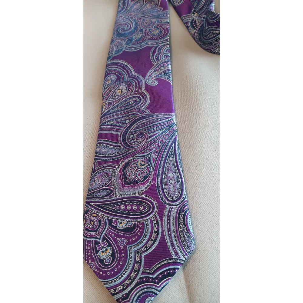 Mens Designer Mens Neck Tie Lot Of 2 Ralph Lauren Cremieux Purple Silk Paisley - Picture 5 of 8
